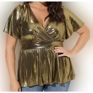 Torrid Womens Top Gold Liquid
Shine Surplice Split Sleeve Peplum
Plus Size 3X